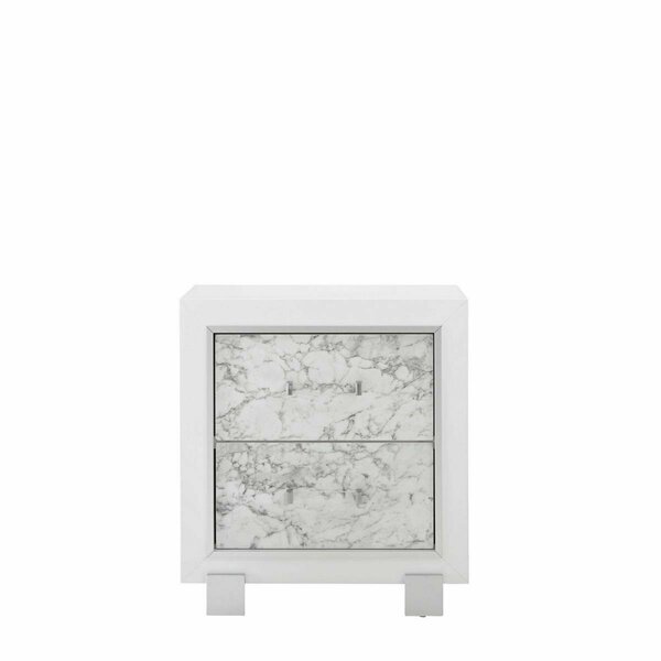 Homeroots Modern Nightstand with 2 Faux Marble Detailed Front Drawer, White 384041